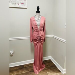 Cameo Long Sleeve Pink Ruched Maxi Dress